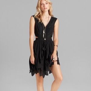 Free People Black Embroidered Cut-Out Mini Dress